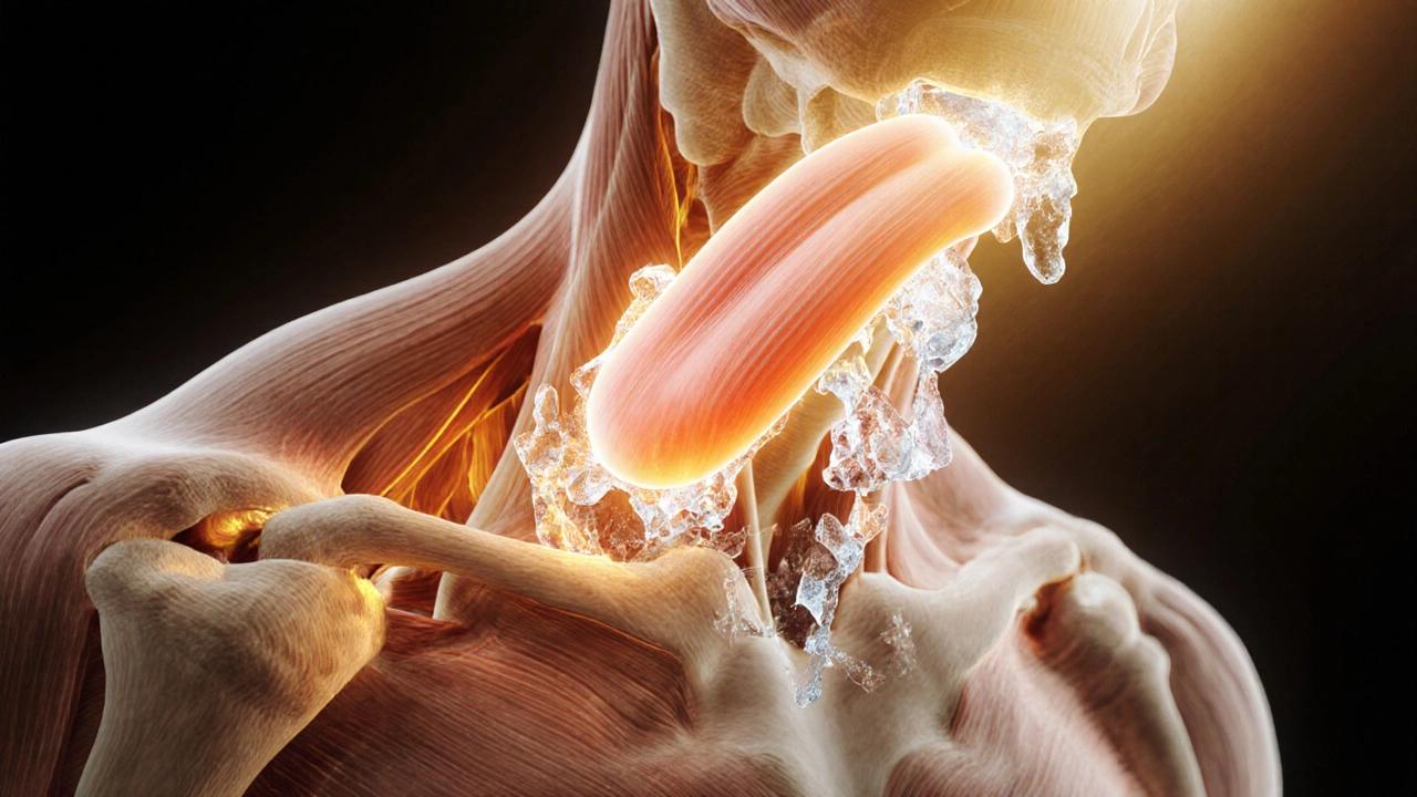 Абстрактное изображение теплого света, расслабляющего напряженные мышцы шеи и плеч.