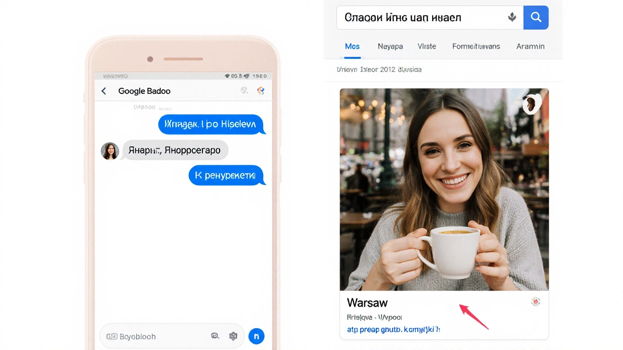Сравнение честного сообщения на Badoo и фейкового профиля в минималистичном стиле.