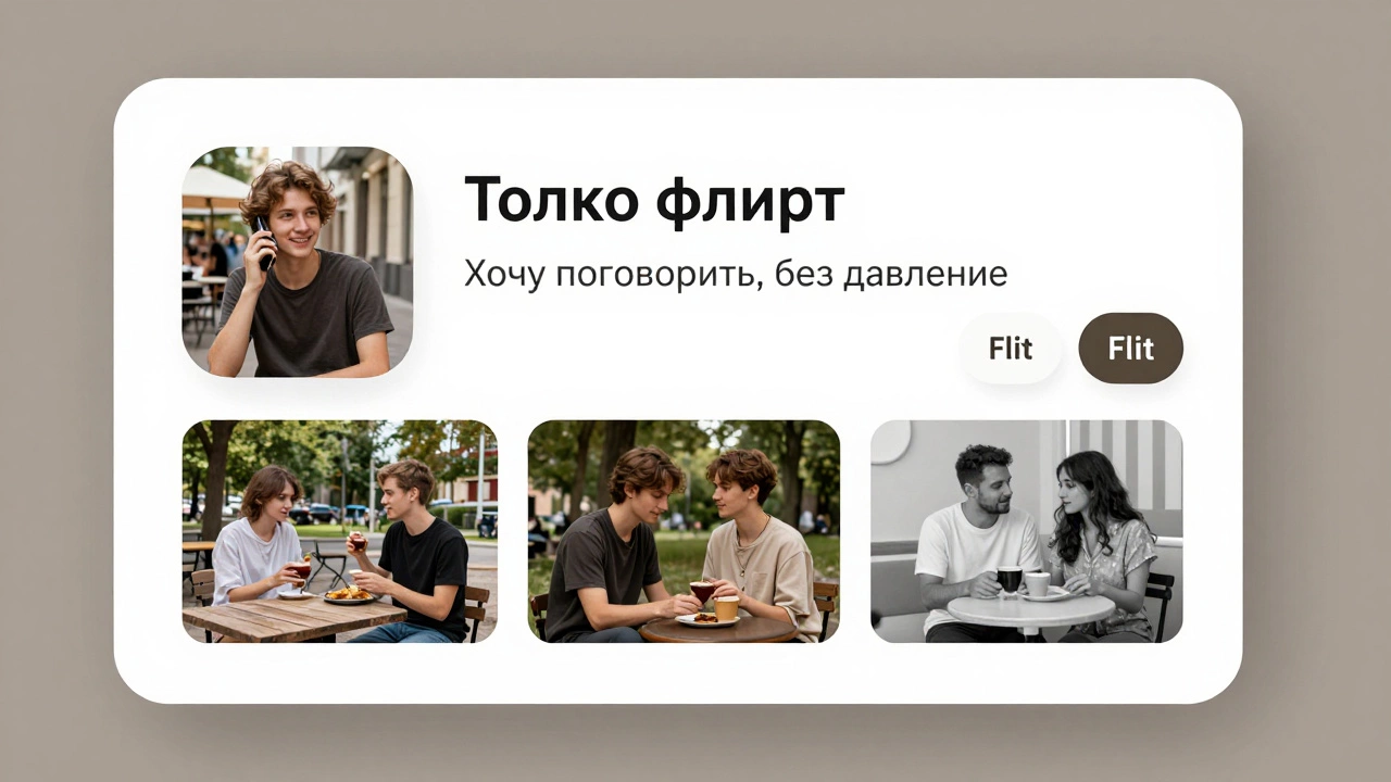 Интерфейс сайта Flirt.ru с честными профилями без навязчивых функций