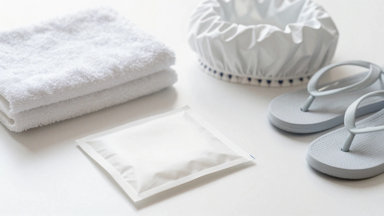 Набор гигиенических принадлежностей для сауны на белом фоне