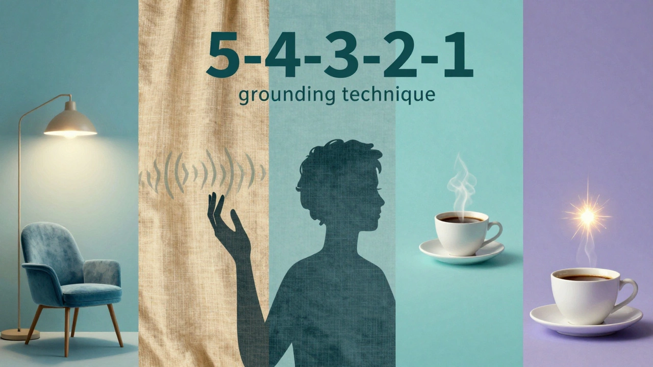 Концептуальное изображение техники заземления 5-4-3-2-1 для успокоения