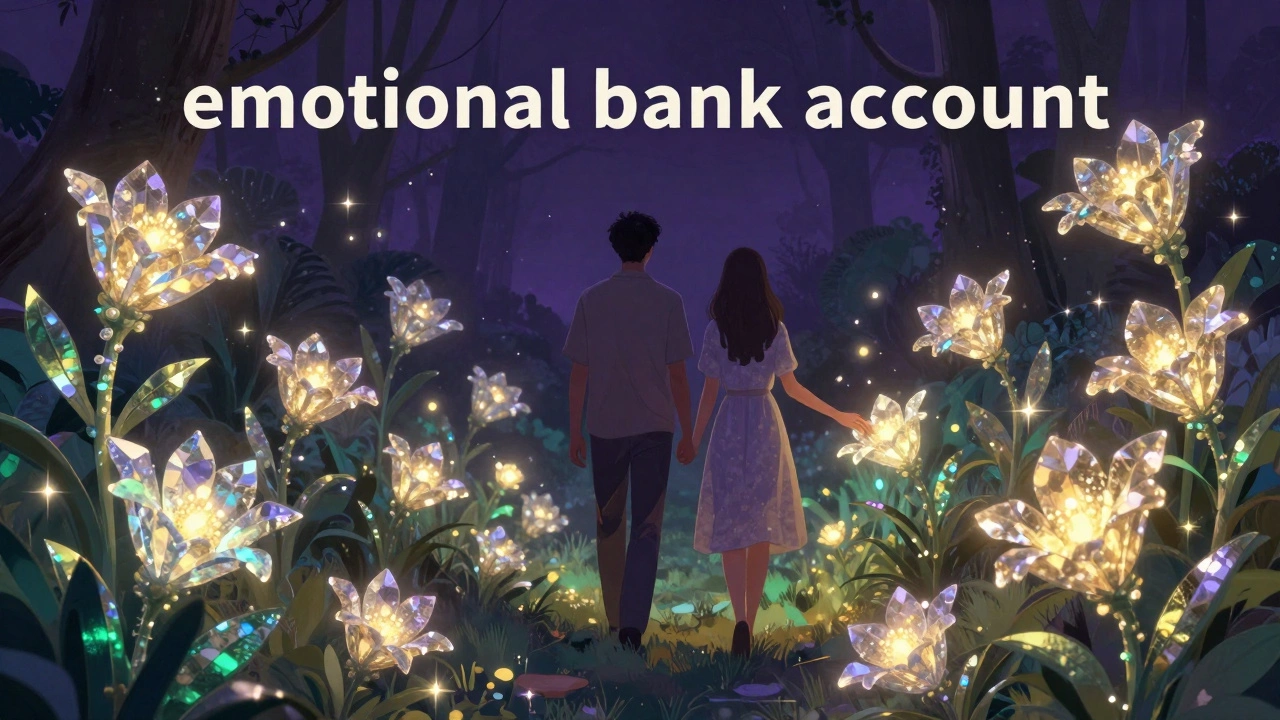 Пара в сюрреалистическом светящемся саду, символизирующем эмоциональную близость