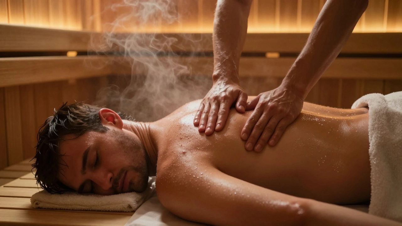 Профессиональный массаж спины в атмосфере прогретой сауны с мягким паром