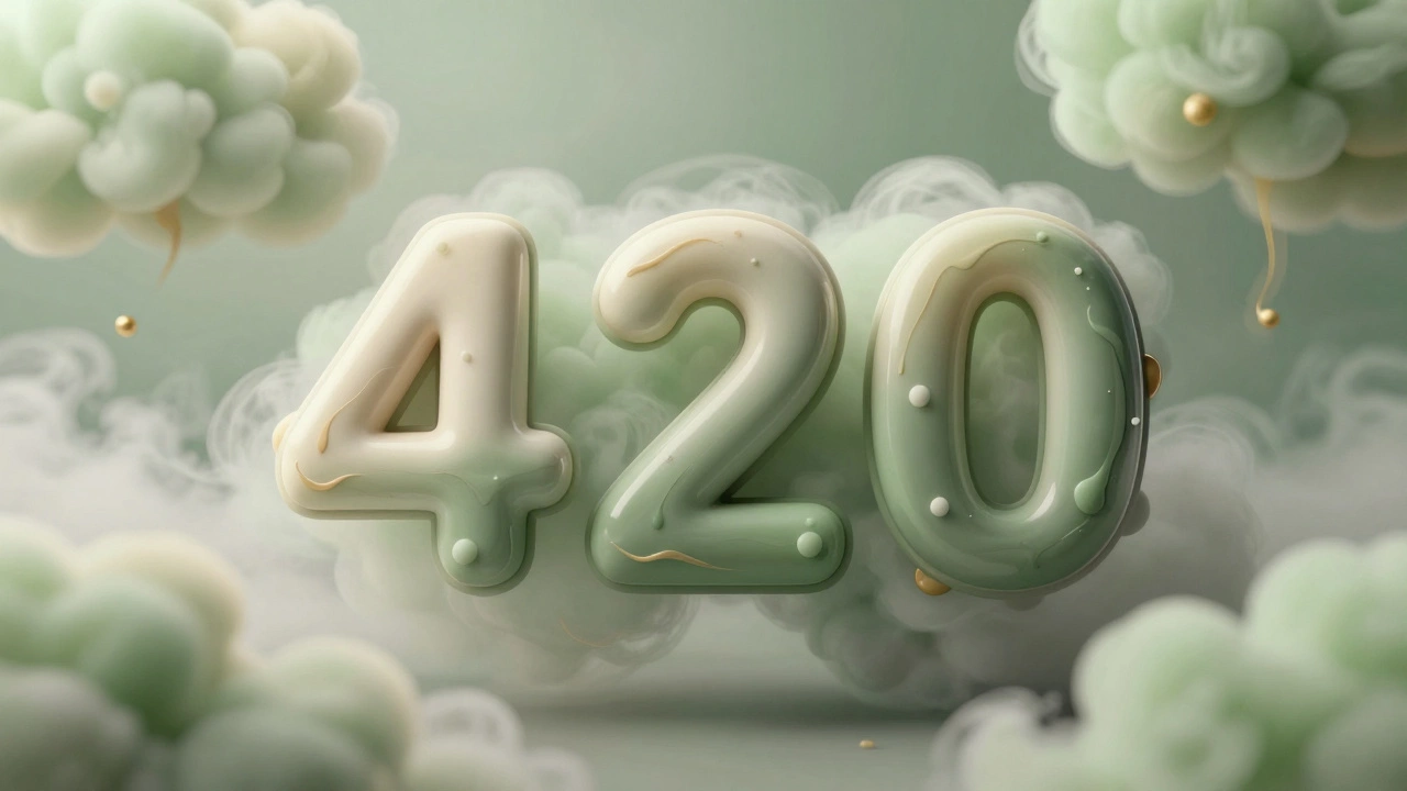 Стилизованное число «420» в зеленом дымчатом облаке